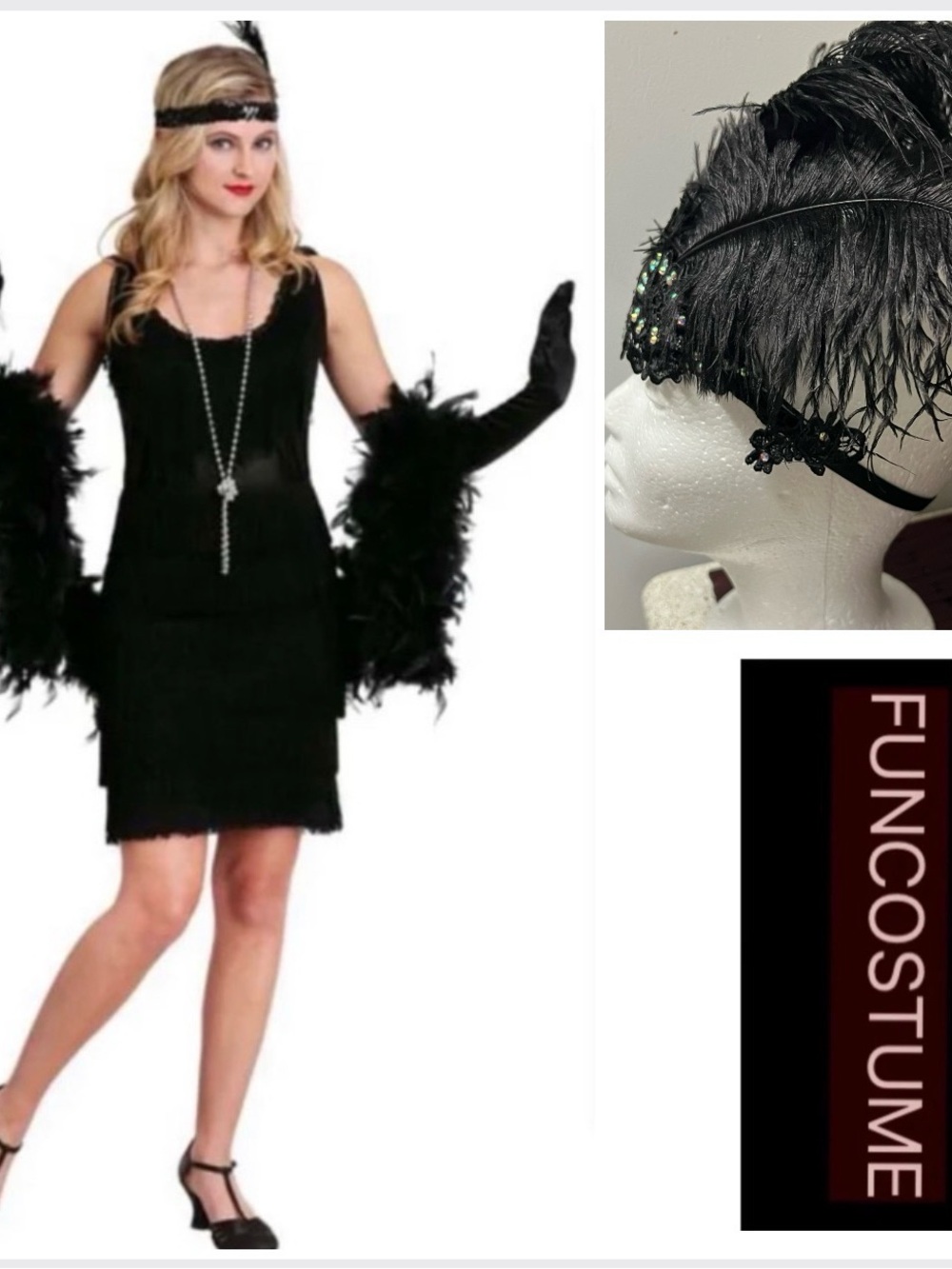FUNCOSTUME  1920’s Black Flapper Dress Set